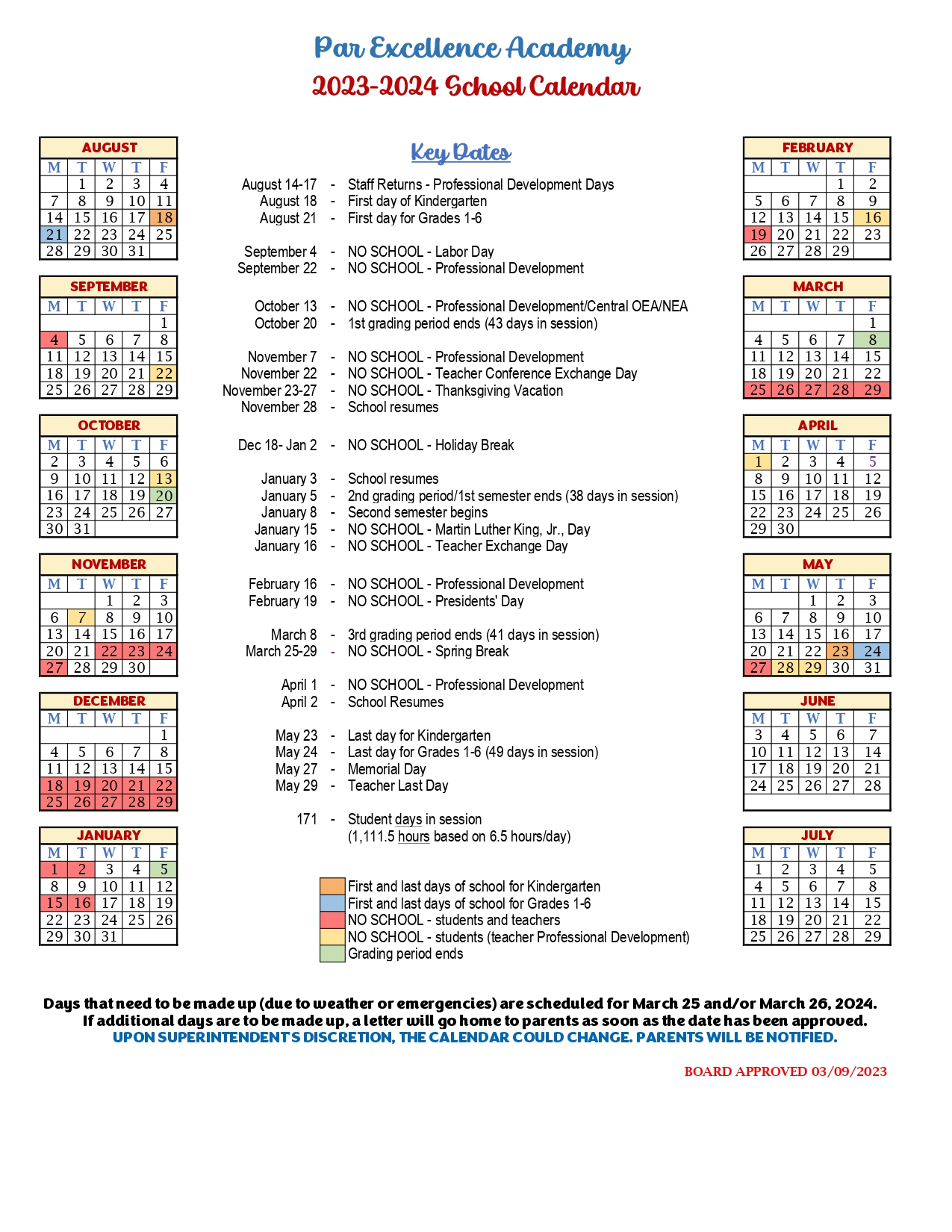 school calendar